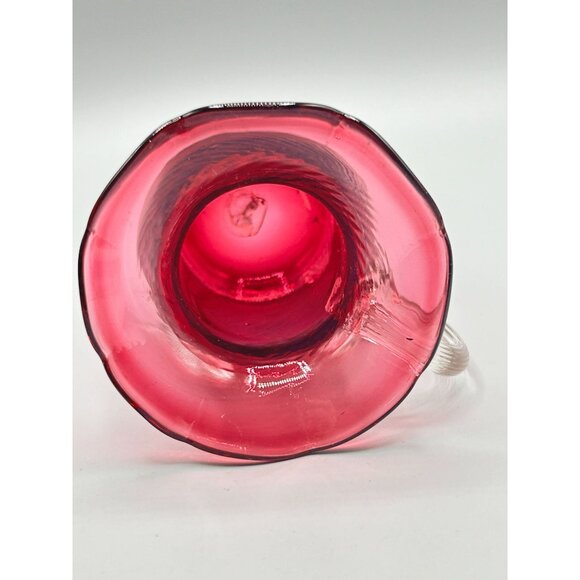 Midcentury Modern Hand Blown Cranberry Glass Miniature Flower Pitcher Vase - Picture 7 of 8